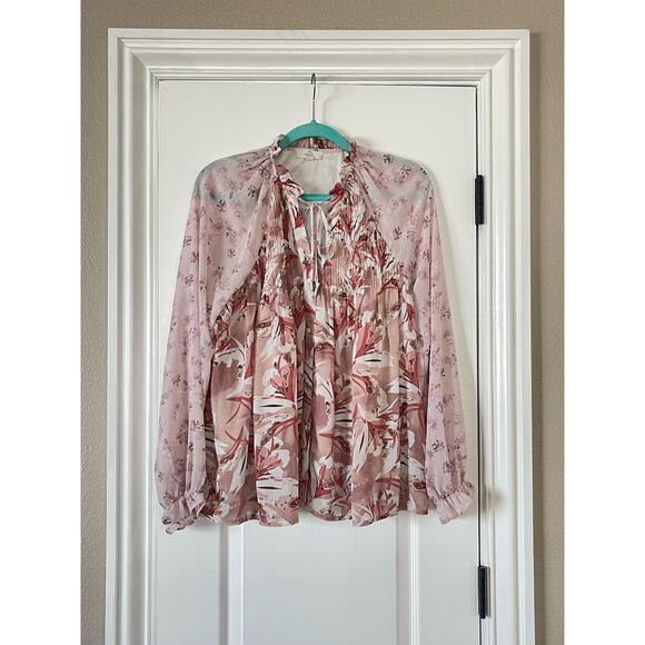 Entro Women's Floral Pleated Smocked Blouse Top Tunic Small - Picture 1 of 9